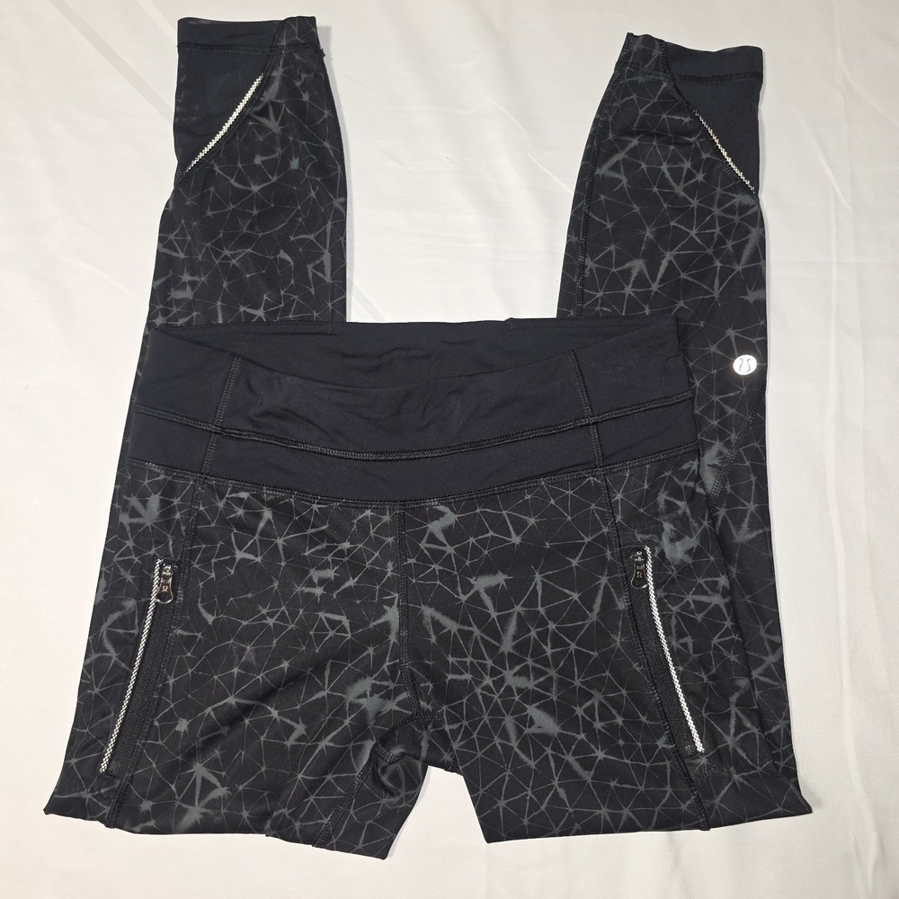 Lululemon Leggings Womens 6 Black Abstract Luxtreme Zip Pockets 26" Inseam‎